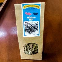 Illustrated papper bag containing herbs to use on the kitchen for fish