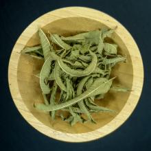 Leaves of Lemon Verbena Displayed in wooden bowl